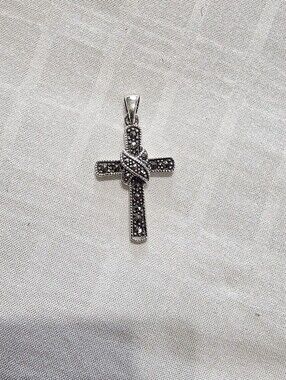 Vintage PD Sterling 925 Silver Marcasite Cross Pendant
